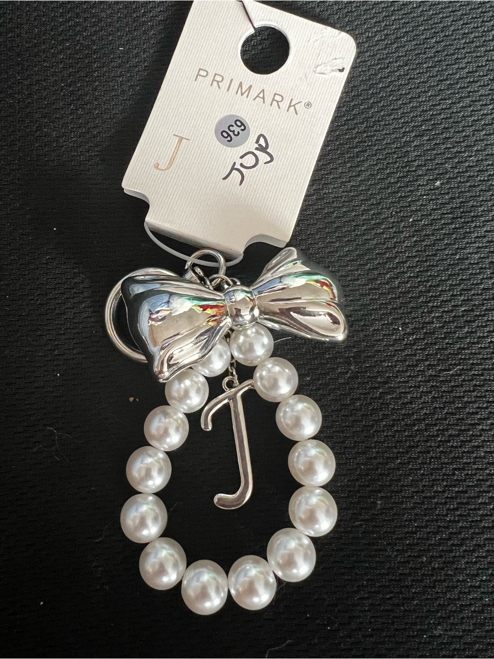 Primark Silver Bow and Pearl Initial 'J' Bracelet Charm